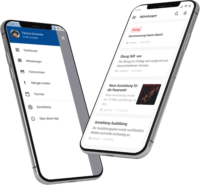 Handy mit Ansichten der App