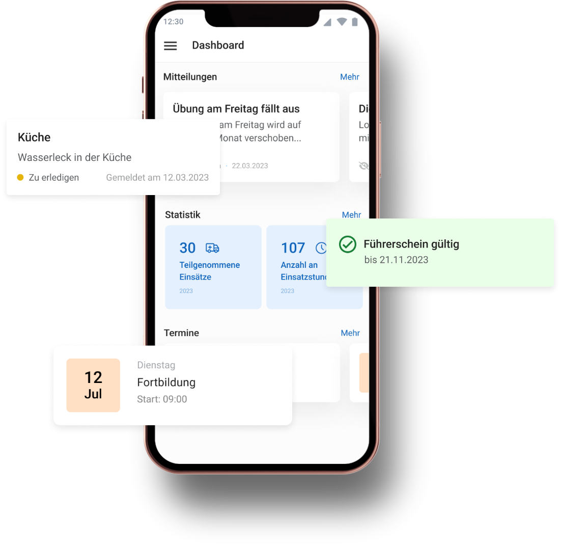 App-Dashboard und weitere Funktionenansicht